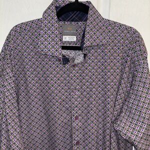 Thomas Dean Multicolored FloraL Flip Cuff  Mens Cotton Long Sleeve Dres Shirt 2X